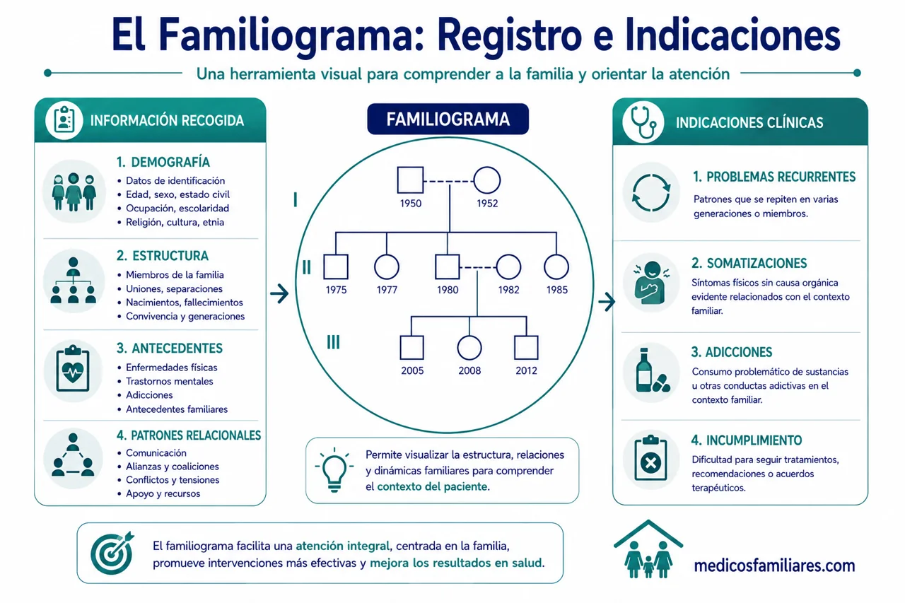 Datos recogidos e indicaciones del familiograma en la práctica médica