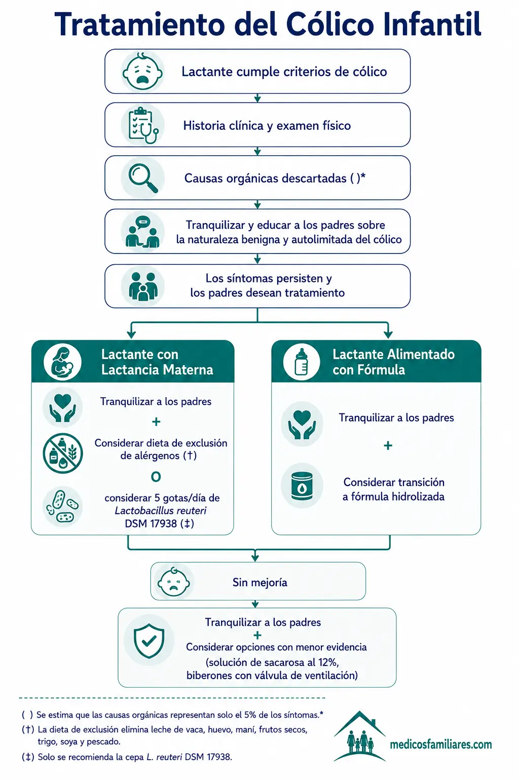 Infografia del algoritmo de tratamiento y manejo del colico infantil en español